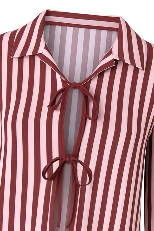 3'lü  Çizgili Pamuklu  Pijama Takımı Bordo - Pembe - M
