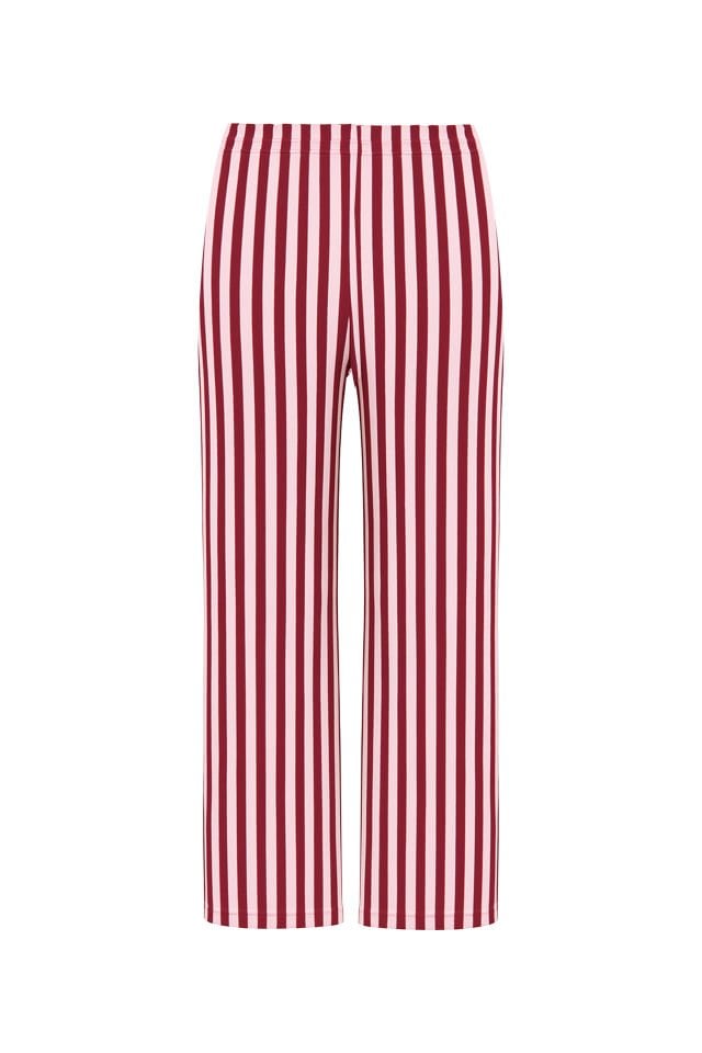 3'lü  Çizgili Pamuklu  Pijama Takımı Bordo - Pembe - L