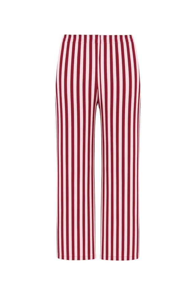 3'lü  Çizgili Pamuklu  Pijama Takımı Bordo - Pembe - XL