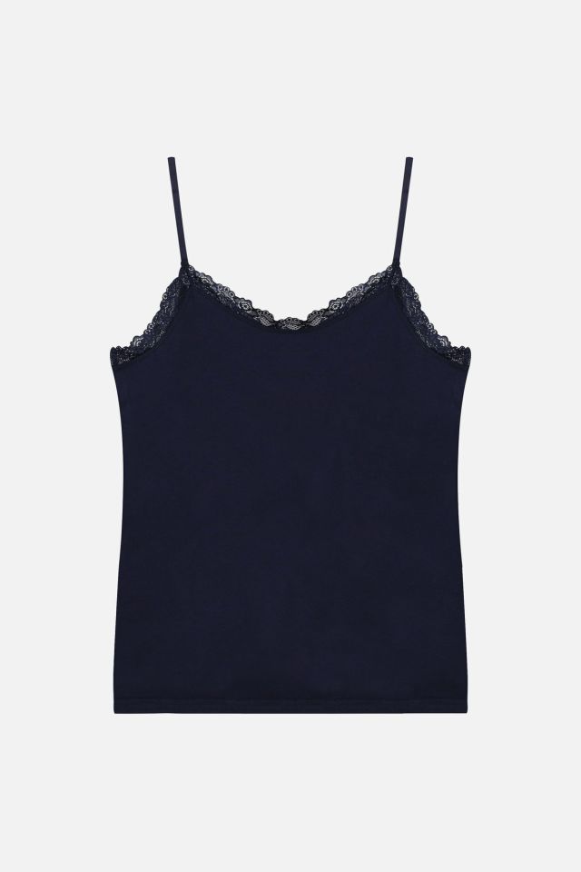Kadın 2'li Ip Askılı Dantelli - Ayar Halkalı Atlet Lacivert - 2XL