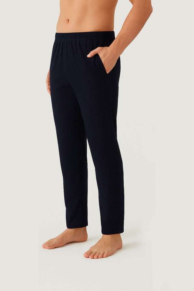 Erkek Pamuklu Ekose-Lacivert 2'li Tek Alt Pijama 2XL