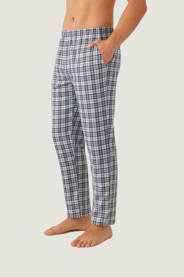 Erkek Pamuklu Ekose-Lacivert 2'li Tek Alt Pijama 2XL