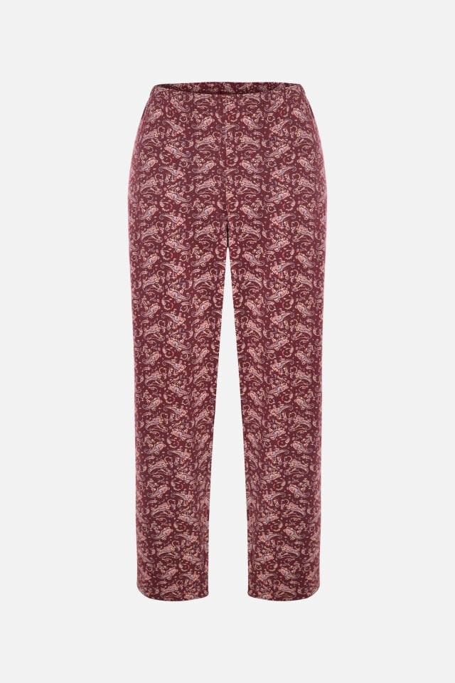 Kadın Pamuklu Alt Desenli Curve Pijama Takımı 2XL - Bordo - Kahve