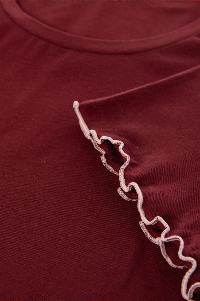 Kadın Pamuklu Alt Desenli Curve Pijama Takımı 2XL - Bordo - Kahve