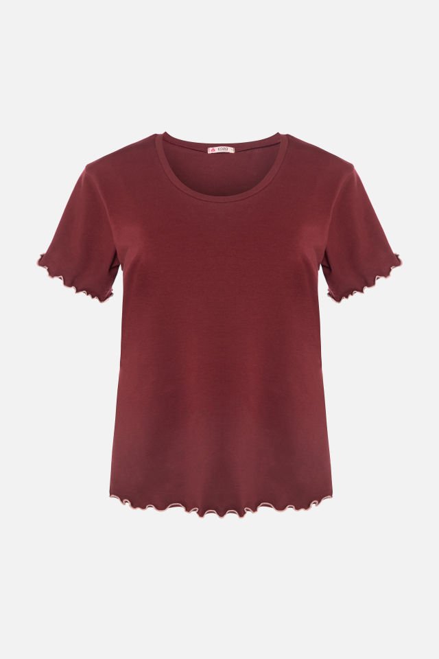 Kadın Pamuklu Alt Desenli Curve Pijama Takımı 4XL - Bordo - Kahve