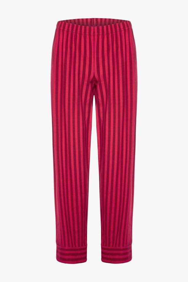 Kadın Pamuklu Kırmızı Çizgili Gömlek Yaka Uzun Kollu Pijama Takımı Desenli - XL