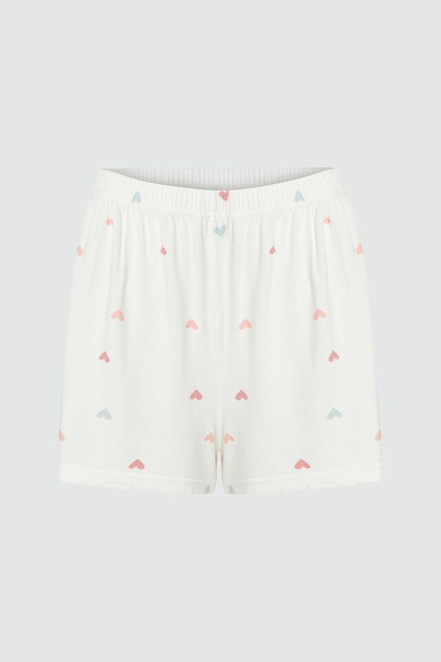 Kadın Kısa Kollu Viskon Kalp Desenli Şortlu Pijama Takımı KO70101 Kalp Desen - XL