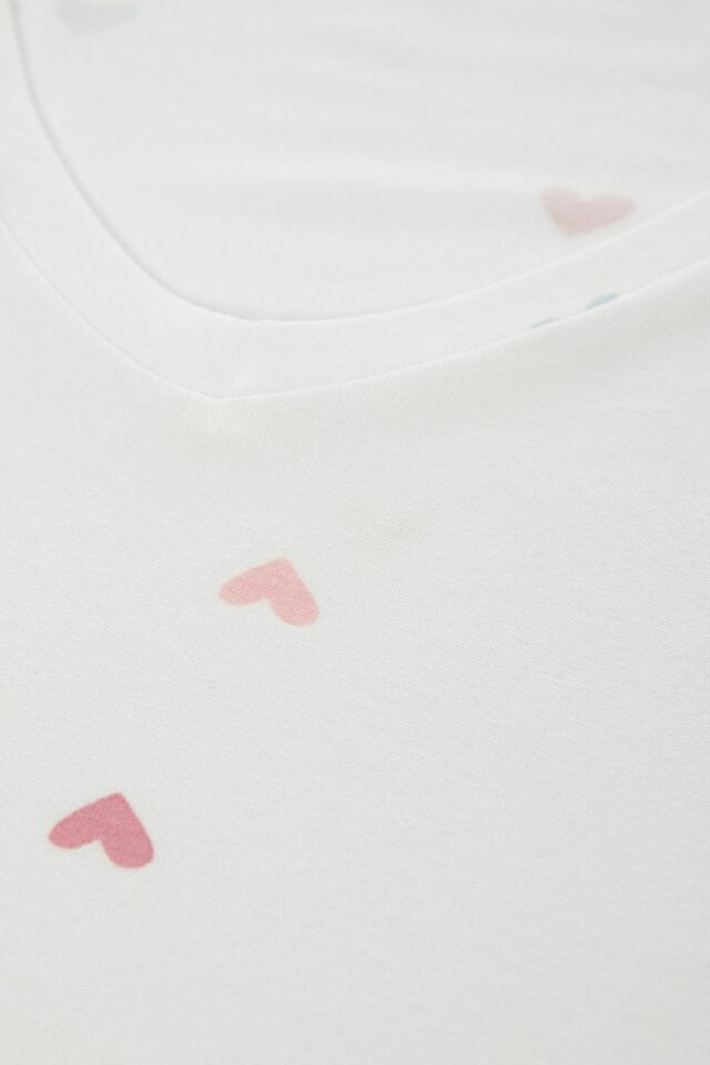 Kadın Kısa Kollu Viskon Kalp Desenli Şortlu Pijama Takımı KO70101 Kalp Desen - XL