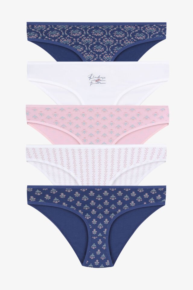 Kadın 5'li Pamuklu Likralı Külot Bej - L -XL