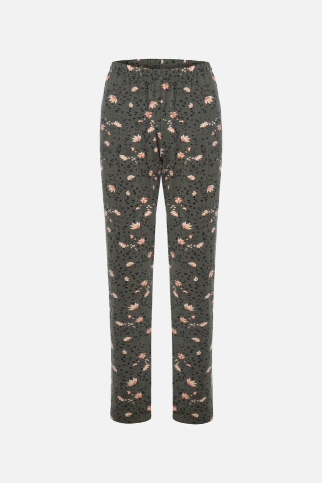 Kadın Pamuklu Çiçek Desenli Basic Pijama Takımı L - Pudra - Siyah