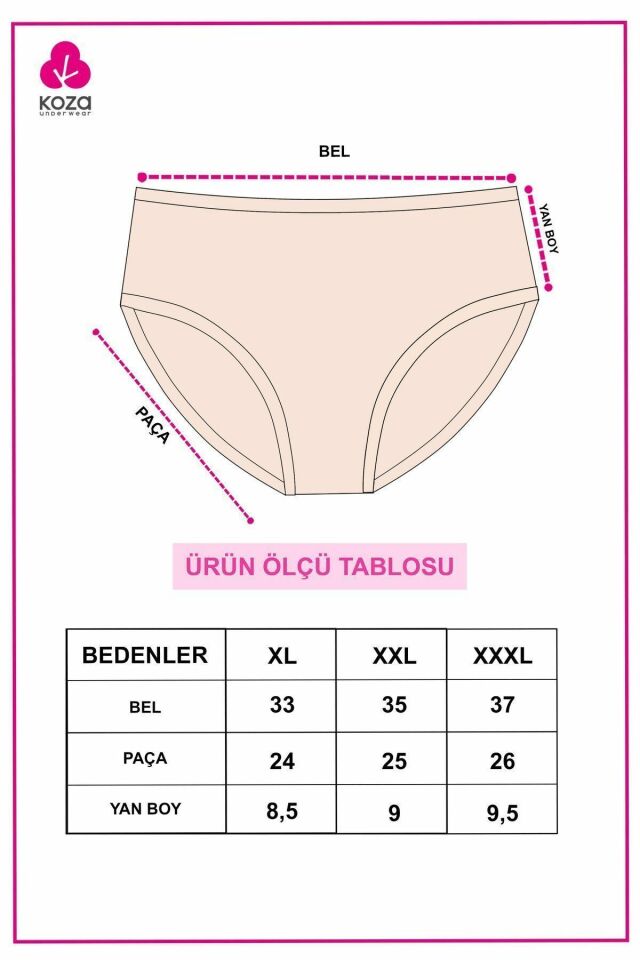 Kadın 3'lü Desenli Pamuklu Yüksek Bel Bato 2060-257 - 2XL