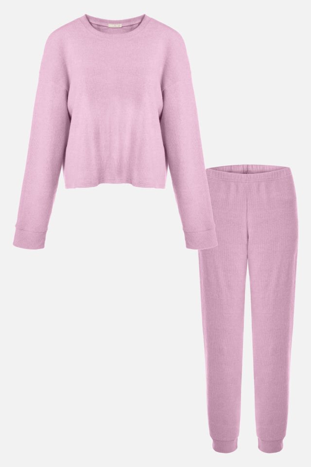 Kadın Soft Touch Kol ve Paça Bant Detaylı Pembe Renk Pijama Takımı XL - Pembe