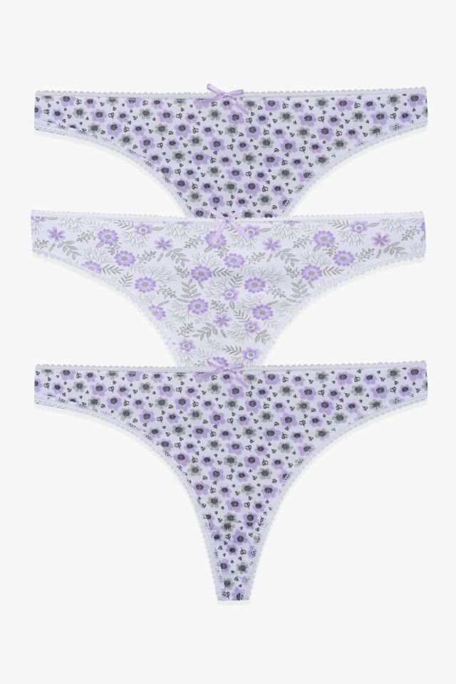 Kadın 3'lü Pamuklu Desenli Tanga 11030-10 - S/M