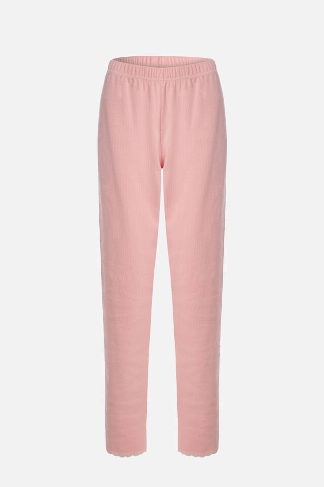 Kadın Pamuklu Dantel ve Kurdele/Fiyonk Detaylı Kaşkorse Renkli Pijama Takımı L - Pembe