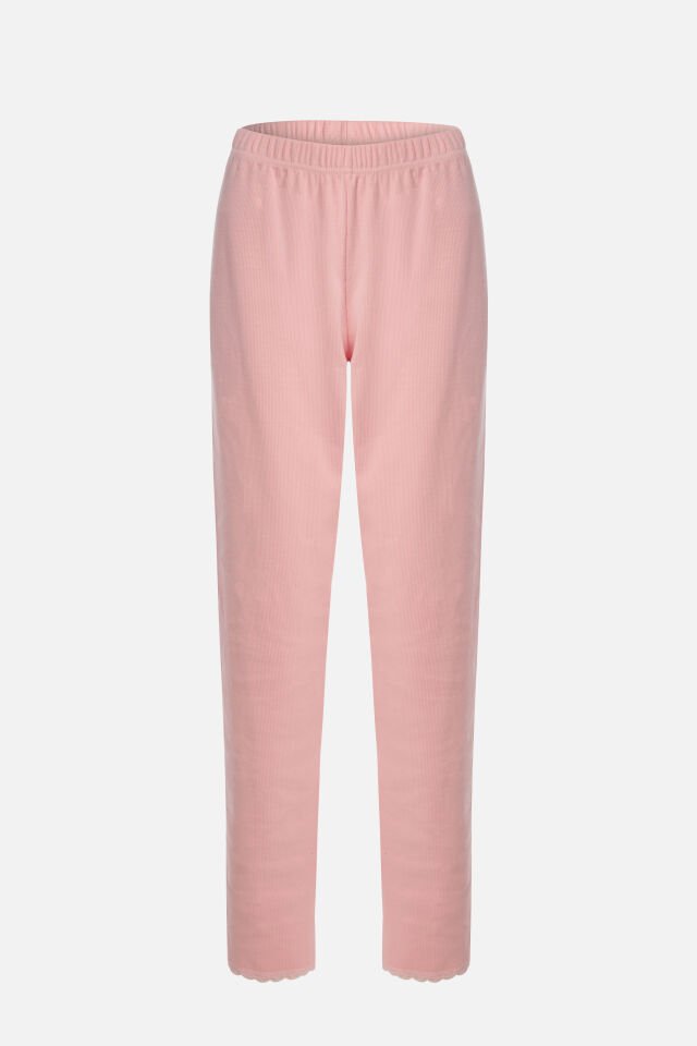 Kadın Pamuklu Dantel ve Kurdele/Fiyonk Detaylı Kaşkorse Renkli Pijama Takımı XL - Pembe