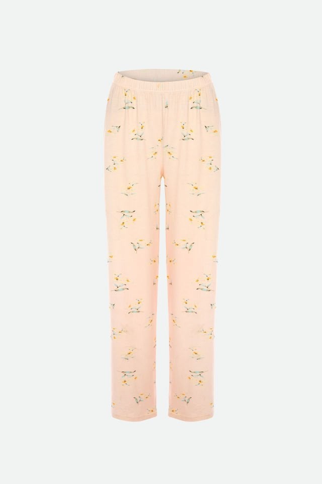 Kadın Viskon Yaka Dantel Lastik Detaylı V Yaka Kısa Kollu Pijama Takımı L - Ekru