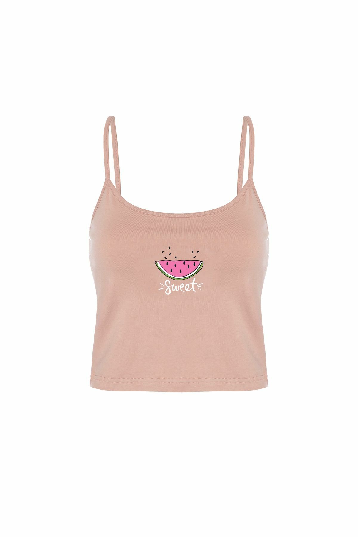 Kadın Pamuklu Çizgili Desenli İp Askılı Şortlu Pijama Takımı KO7203Ş-2 Yavruağzı - XL