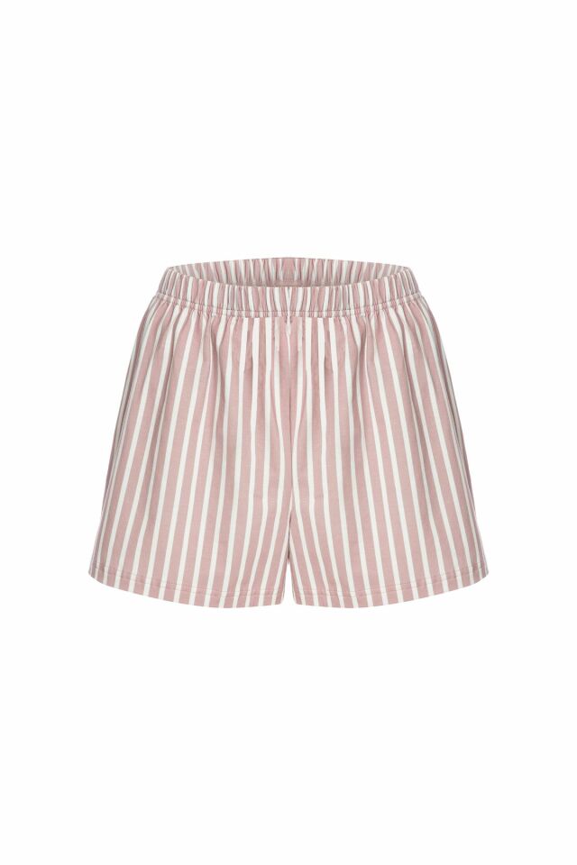 Kadın Pamuklu Çizgili Desenli İp Askılı Şortlu Pijama Takımı KO7203Ş-2 Yavruağzı - XL