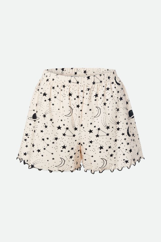 Kadın İnce Askılı Desenli Pamuklu Şortlu Pijama Takımı