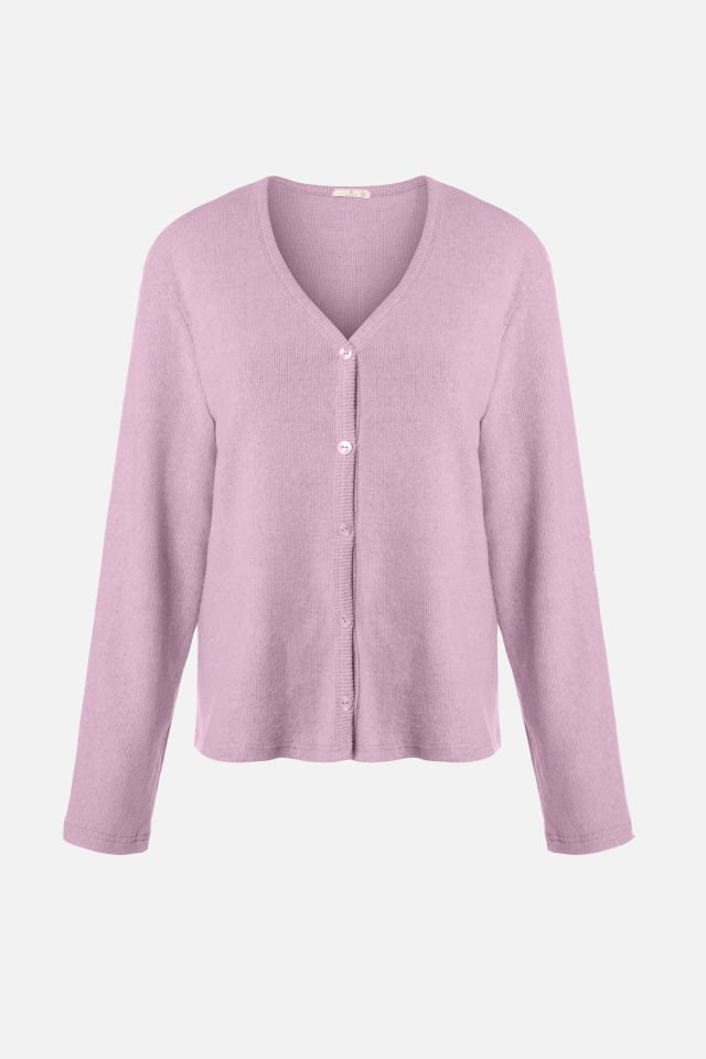 Kadın Soft Touch Kaşkorse Düğme Detaylı Pijama Takımı XL - Gül Kurusu
