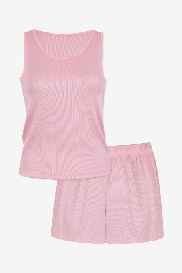 Kadın Kaşkorse Kalın Askılı Şortlu Takım KO7205TS-1 Pembe - M