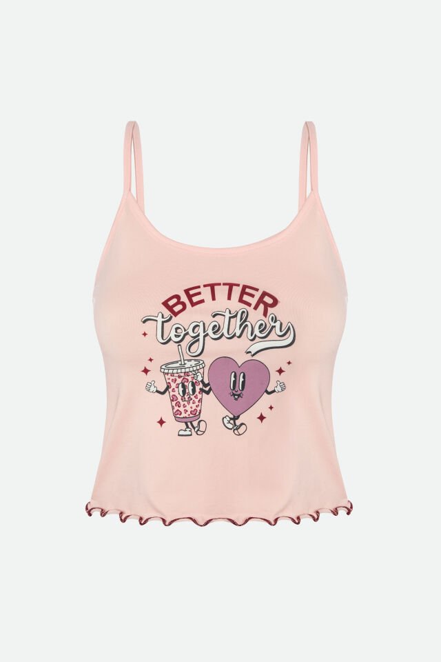 Kadın İnce Askılı Desenli Pamuklu Şortlu Pijama Takımı M