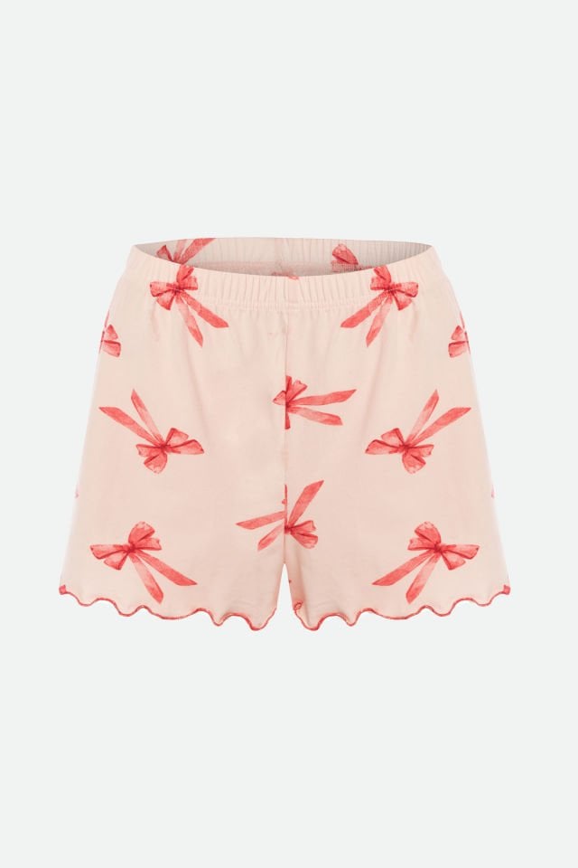Kadın İnce Askılı Desenli Pamuklu Şortlu Pijama Takımı XL - Pudra - Kahverengi