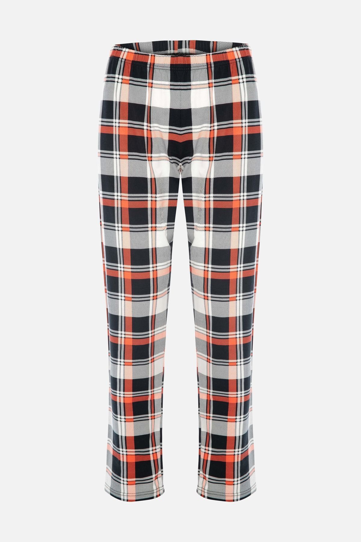 Kadın Pamuklu Ekose Desenli Ayıcık Baskılı Uzun Kollu Pijama Takımı Desenli - XL