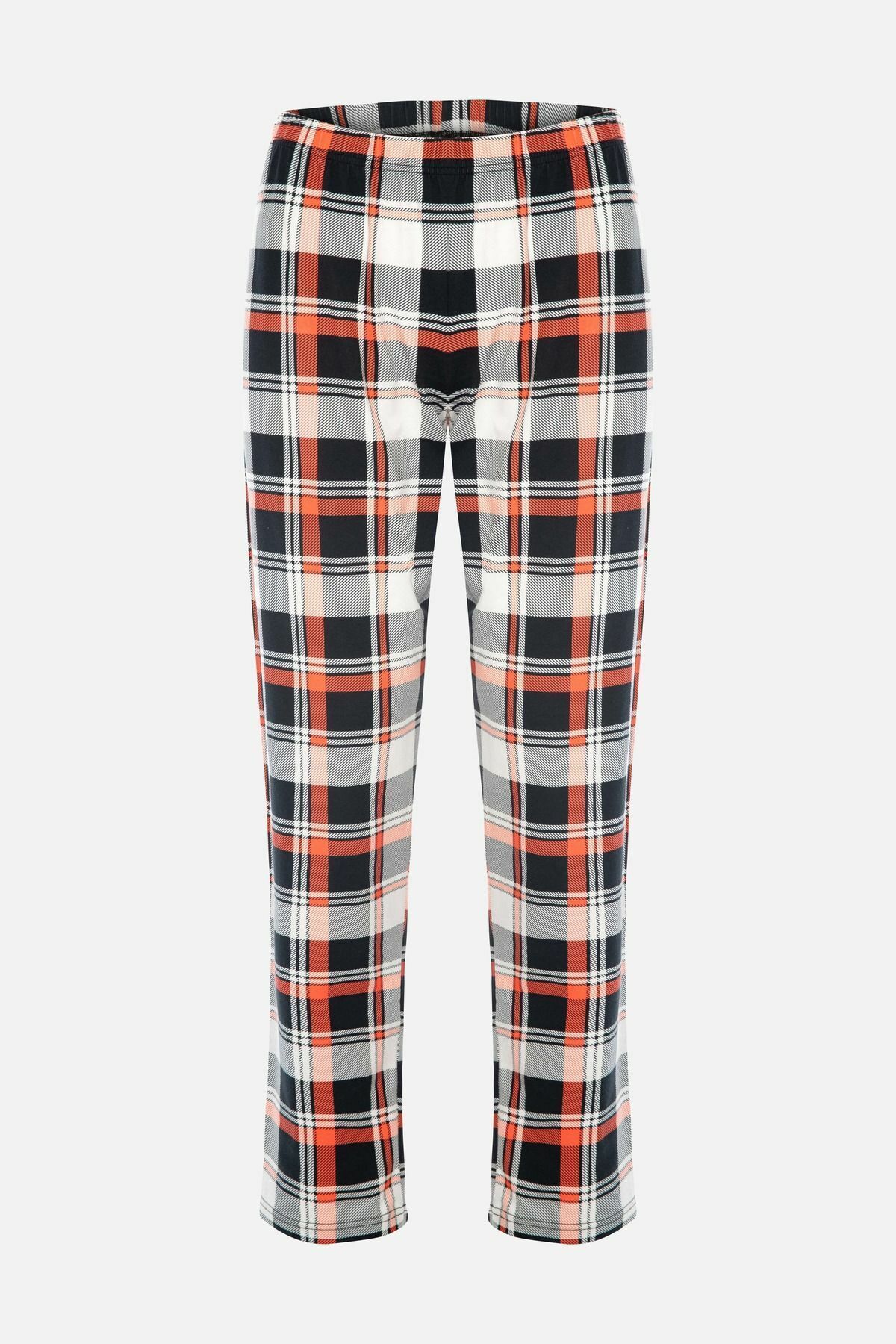 Kadın Pamuklu Ekose Desenli Ayıcık Baskılı Uzun Kollu Pijama Takımı Desenli - M