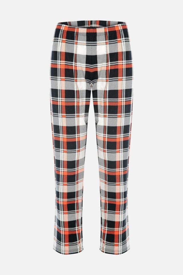 Kadın Pamuklu Ekose Desenli Ayıcık Baskılı Uzun Kollu Pijama Takımı Desenli - M