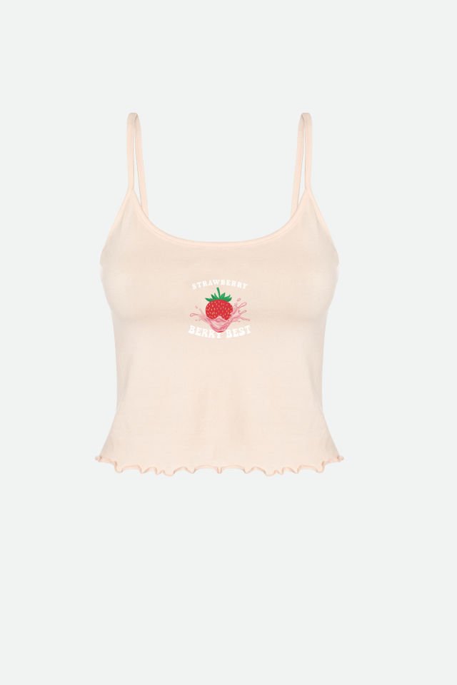 Kadın İnce Askılı Desenli Pamuklu Şortlu Pijama Takımı M - Pembe - Ekru