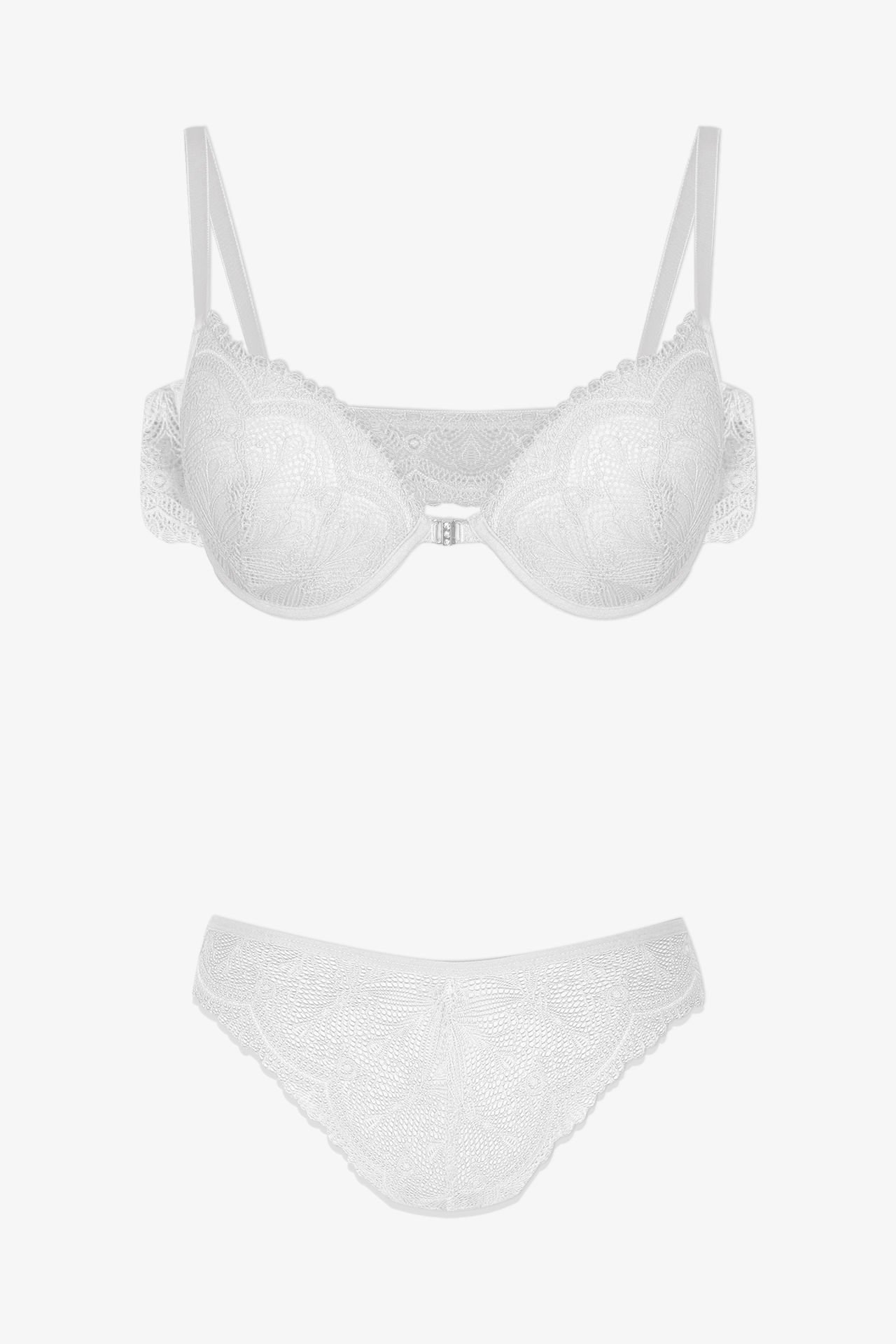 Kadın Yarım Dolgulu Önden Açılabilir Dantelli Sütyen Takım 75B - Beyaz