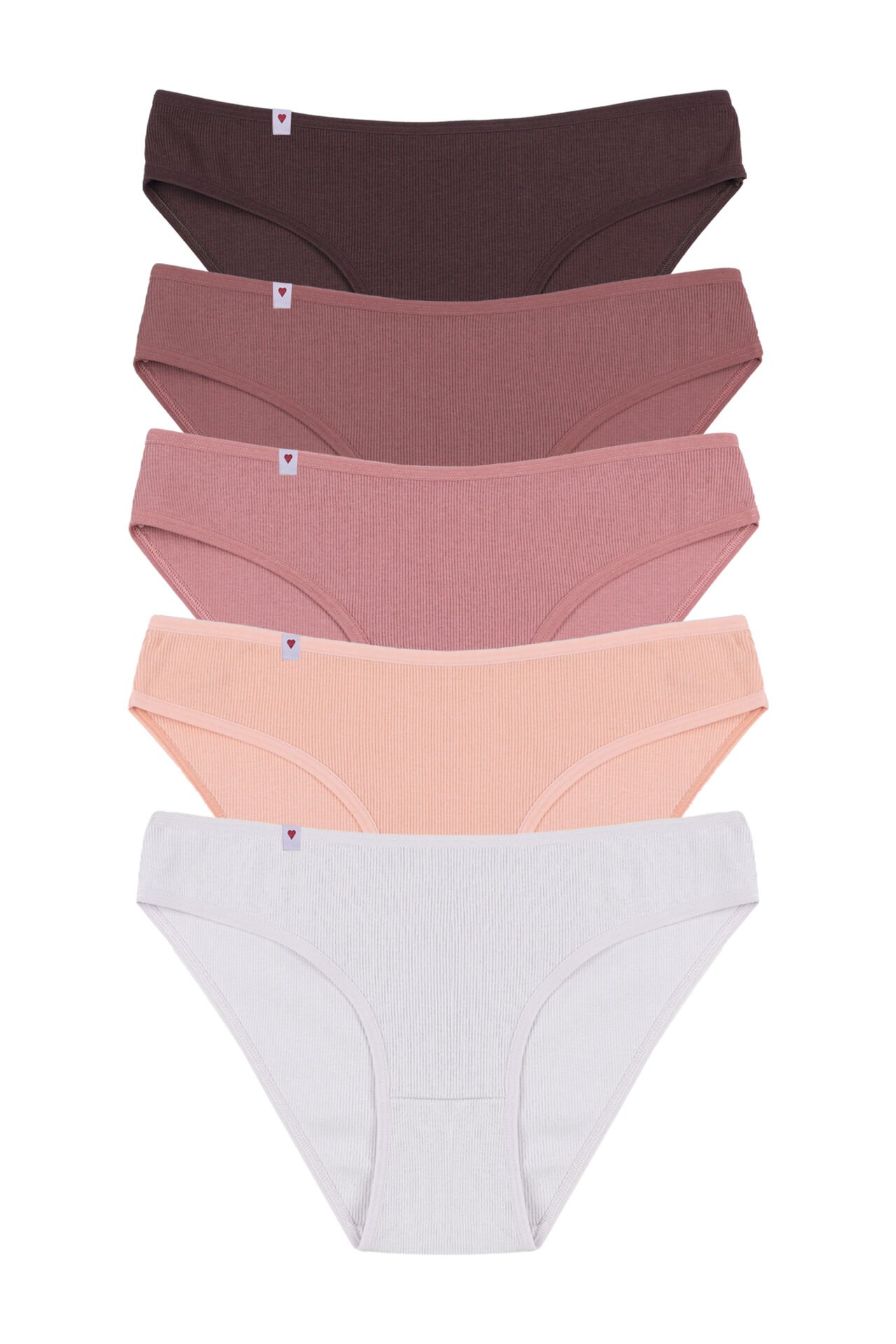 Kadın Külot 5 li Pamuklu Etiket Detaylı Fitilli Ribana S - M