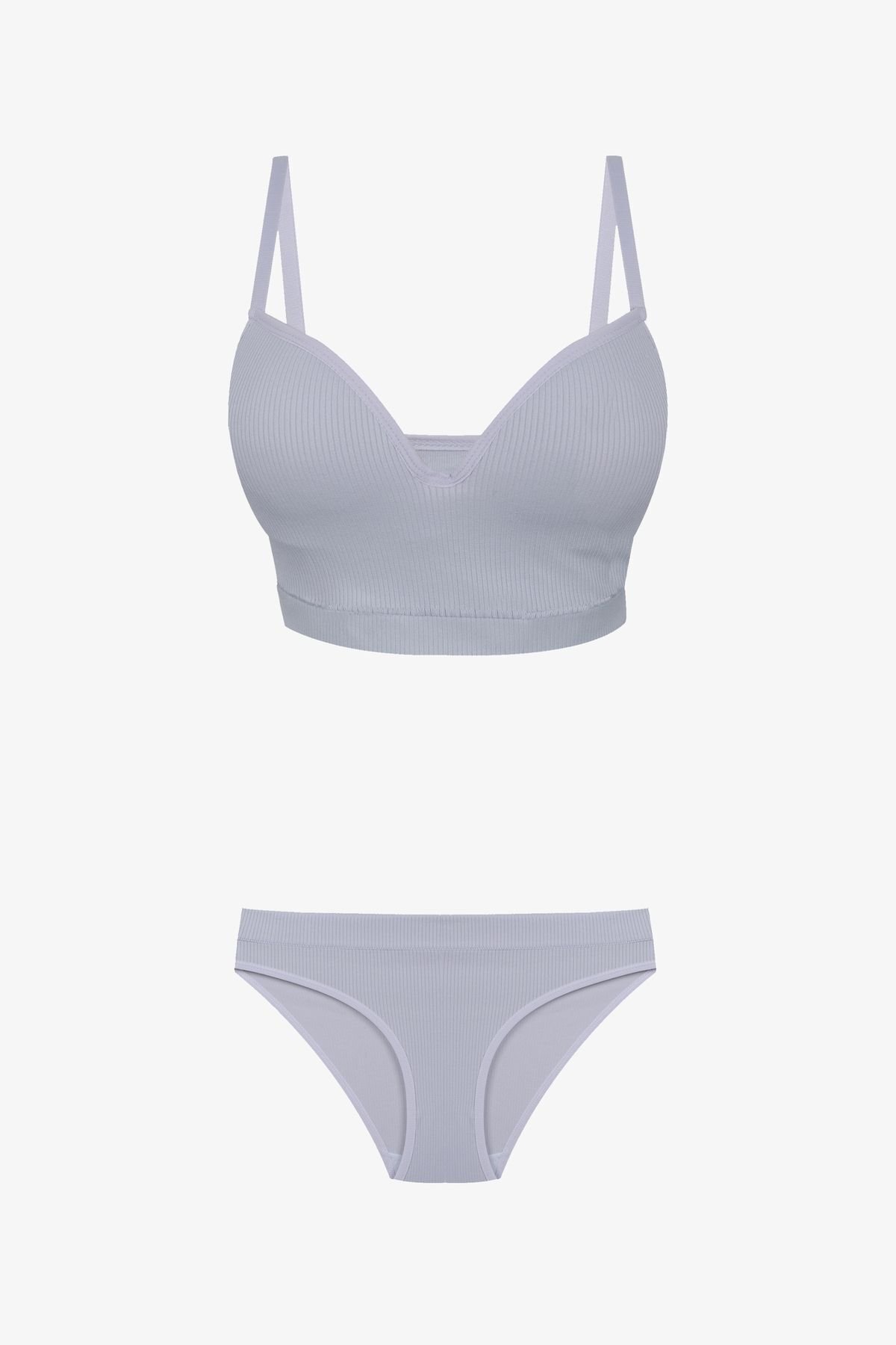 Kadın Fitilli Yarım Dolgulu Sütyen Takım Gri - 80B