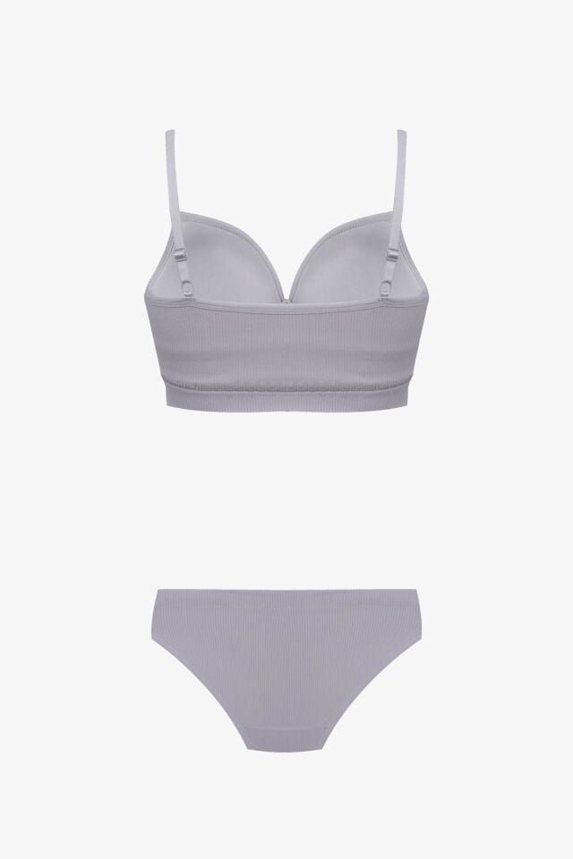 Kadın Fitilli Yarım Dolgulu Sütyen Takım Gri - 80B
