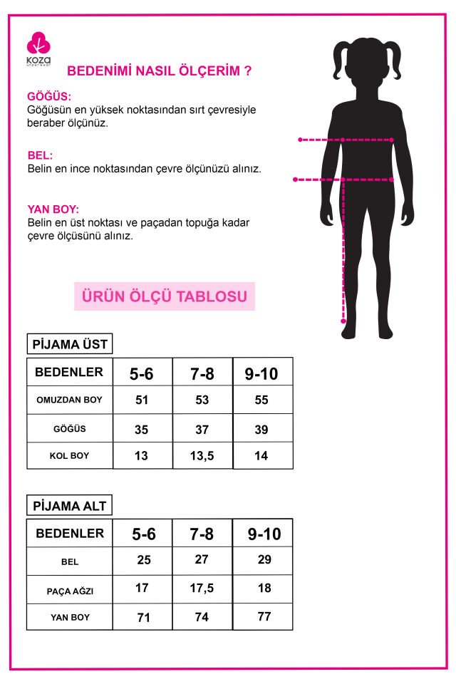 Kız Çocuk Pamuklu Kalpli Desenli Pijama Takımı 7 - 8 Yaş - Ekru - Pudra