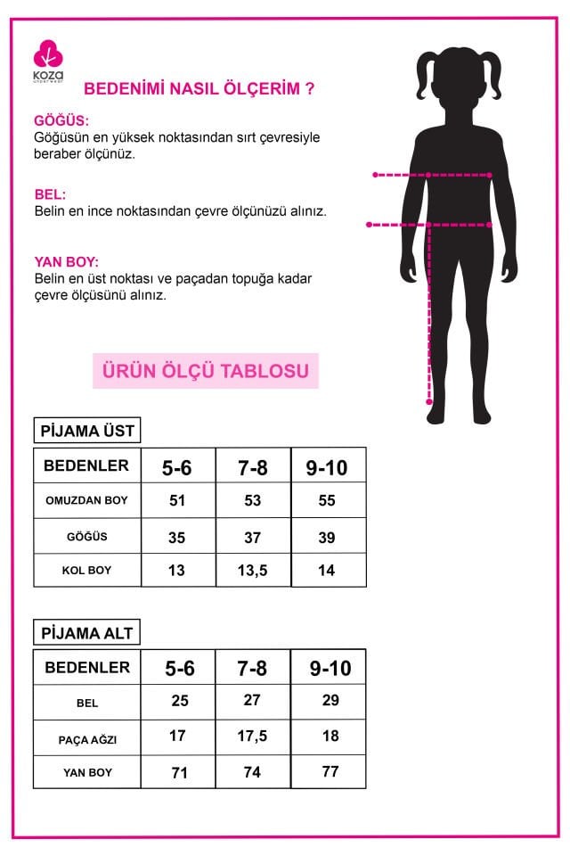 Kız Çocuk Pamuklu Kalpli Desenli Pijama Takımı 9 - 10 Yaş - Ekru - Pudra