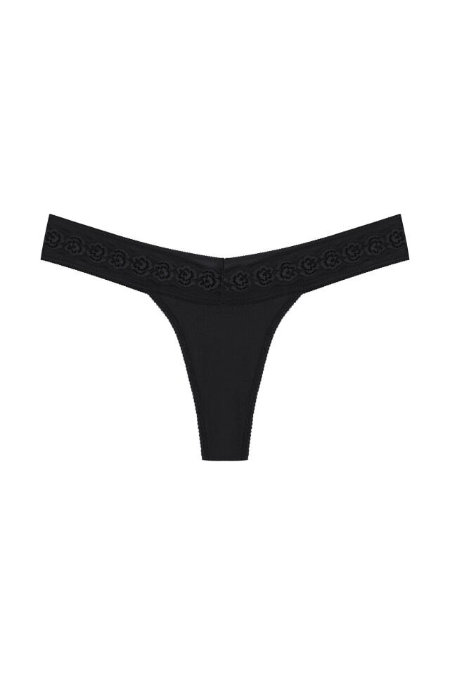 Kadın 3'lü  Beli Dantelli Pamuklu Tanga Külot L - XL - Siyah - Kırmızı