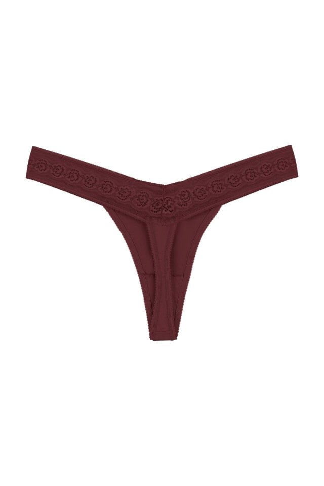 Kadın 3'lü  Beli Dantelli Pamuklu Tanga Külot L - XL - Siyah - Kırmızı