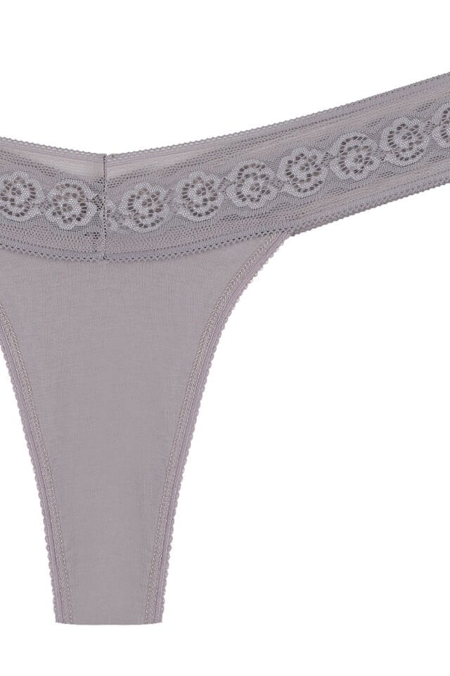 Kadın 3'lü  Beli Dantelli Pamuklu Tanga Külot L - XL - Siyah - Kırmızı