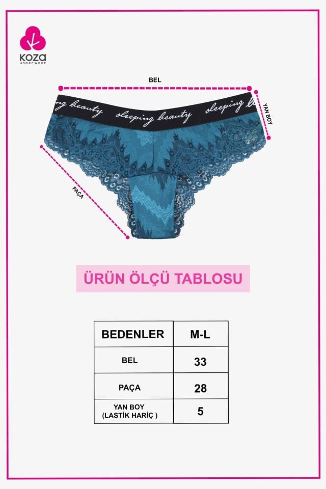 Kadın 4'lü Yazılı Lastikli Dantelli Fantezi Külot siyah-bordo-petrol-glkurusu - M