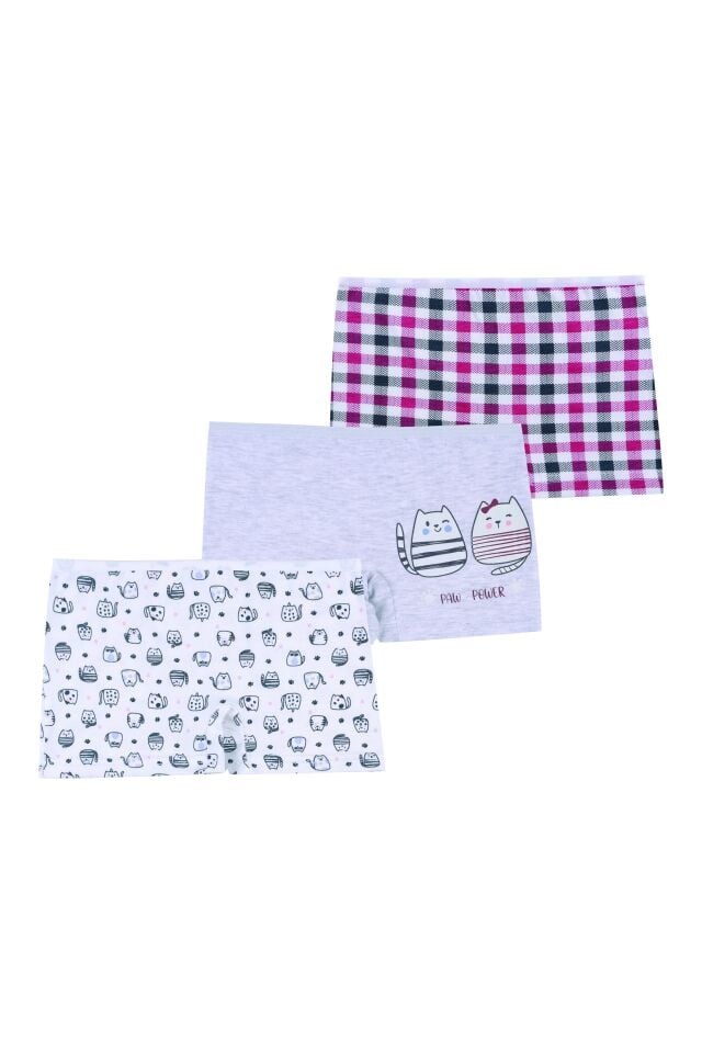 Kız Çocuk 3'lü Avokado Desenli Boxer Gri -  Beyaz - 9- 11 Yaş