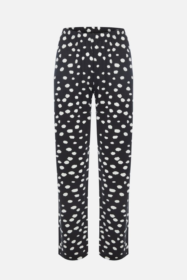 Kadın Gömlek Yaka Benek/ Puan Desenli Ara Biye Detaylı Pijama Takımı S - Siyah - Beyaz