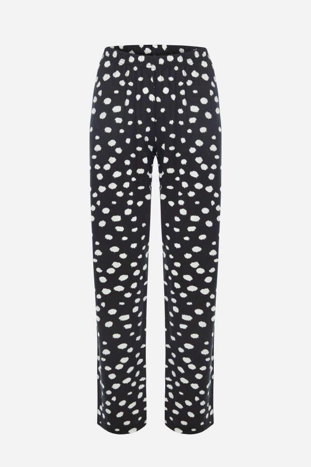 Kadın Gömlek Yaka Benek/ Puan Desenli Ara Biye Detaylı Pijama Takımı L - Siyah - Beyaz