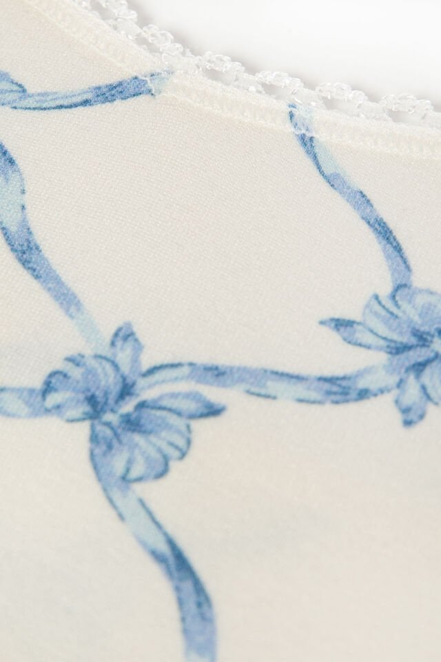 Kadın Askılı Yumuşak Dokulu Desenli Pijama Takımı S - Mavi - Beyaz