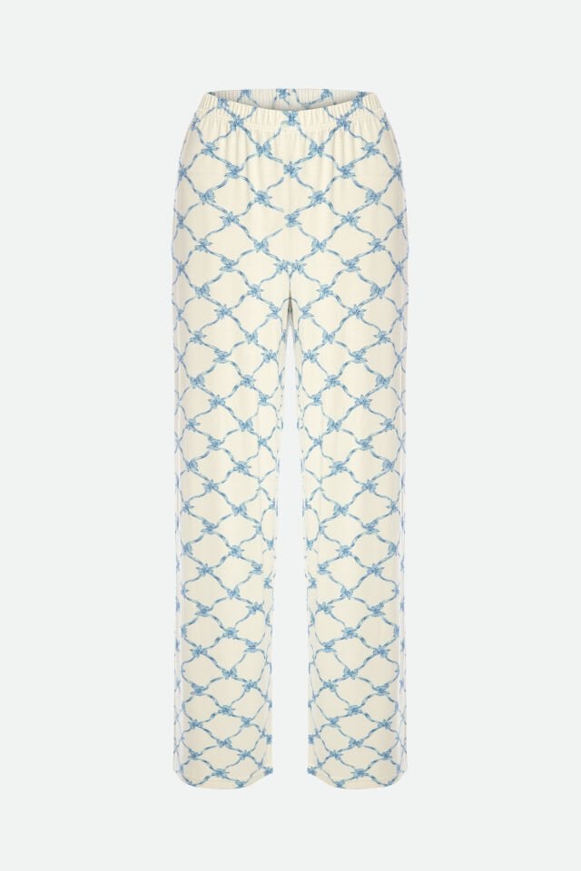 Kadın Askılı Yumuşak Dokulu Desenli Pijama Takımı L - Mavi - Beyaz