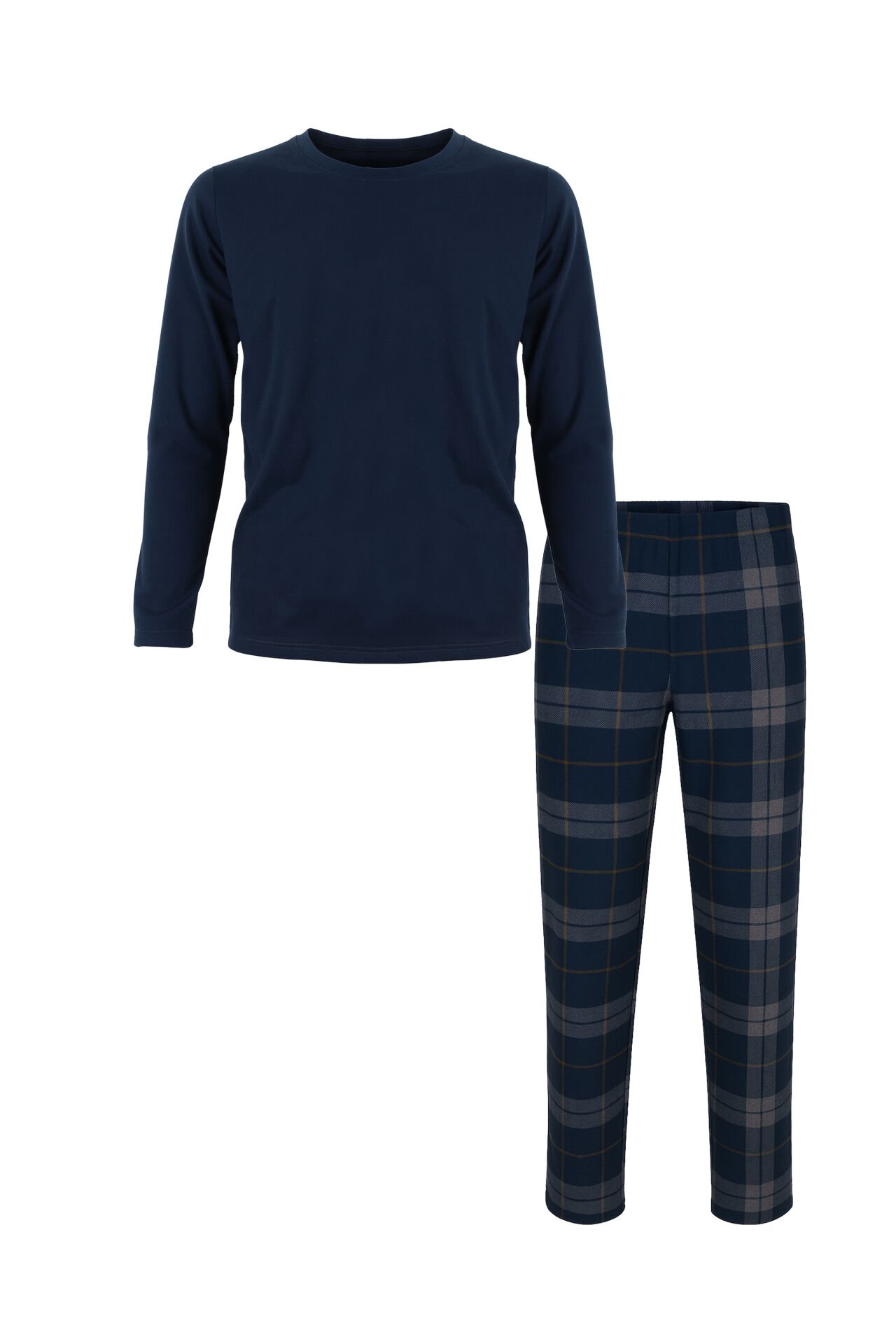 Erkek Yumuşak Dokulu Lacivert Ekose Desenli Pijama Takımı Lacivert - 2XL