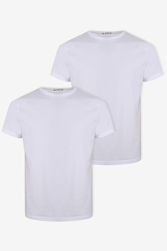 Erkek 2'li Basic Likralı T-Shirt Beyaz - XL