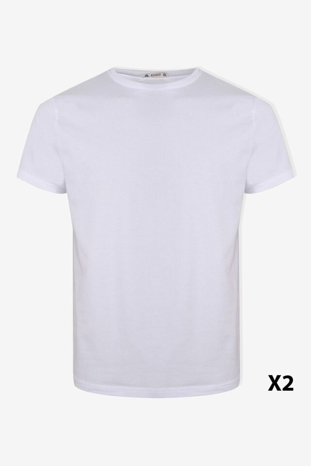 Erkek 2'li Basic Likralı T-Shirt Beyaz - XL