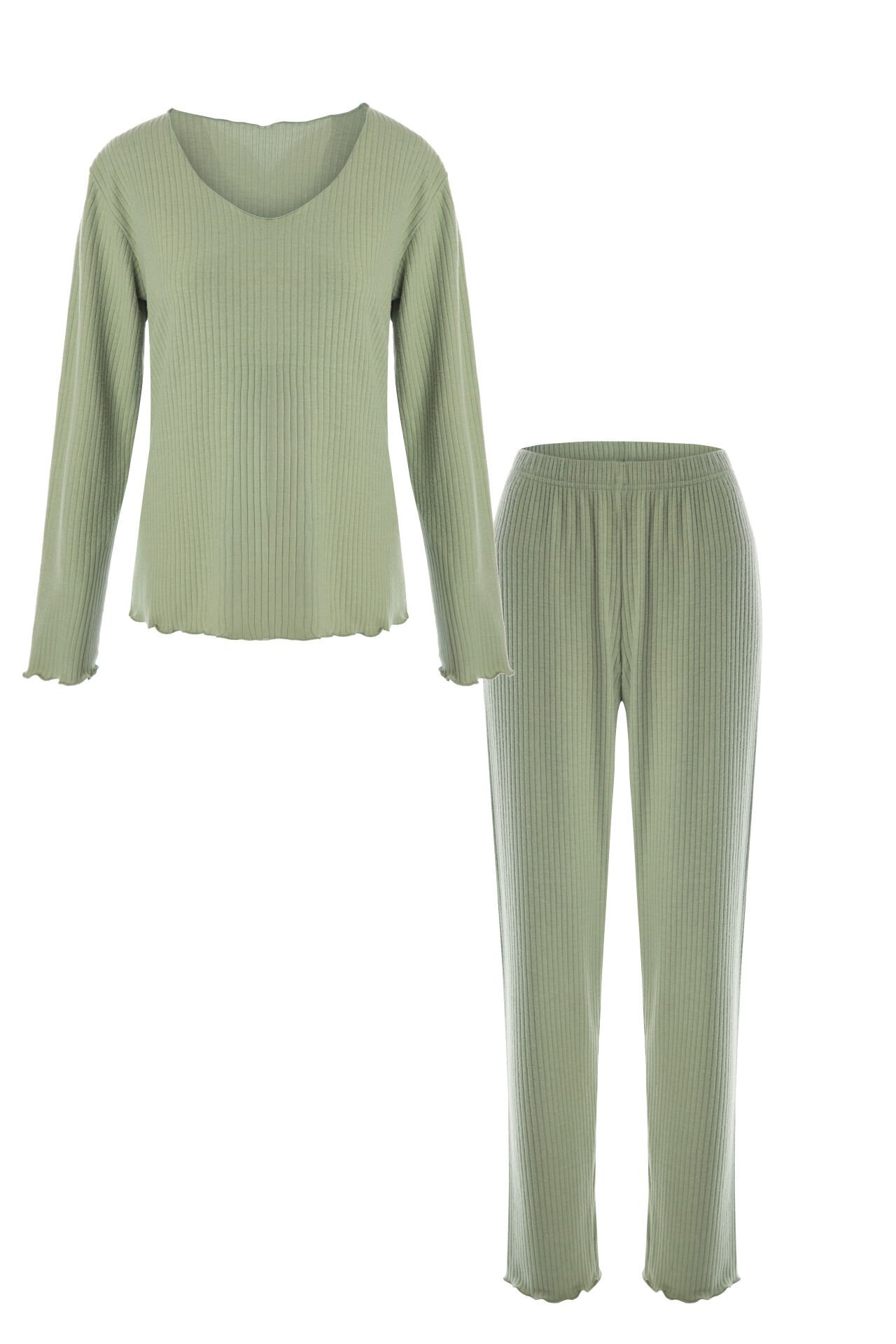 Kadın Yumuşak Dokulu Fitilli Süs Dikişli Soft Touch Pijama Takımı Yeşil - M